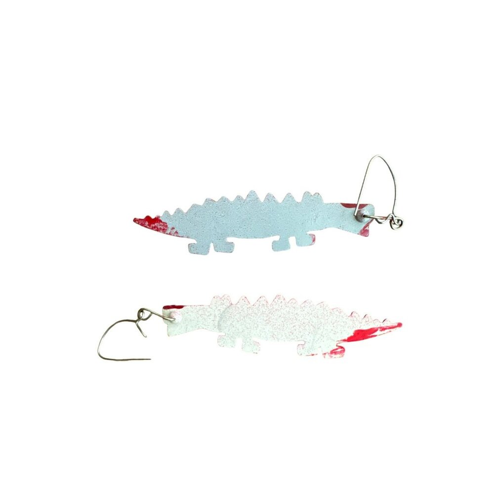 Alligator Earrings for Pierced Ears Red Lightweight Dangle Drop Crocodile - Picture 3 of 3
